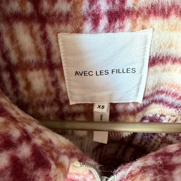 Avec Les Filles Cream and Pink Plaid Zip Jacket - Picture 3 of 5